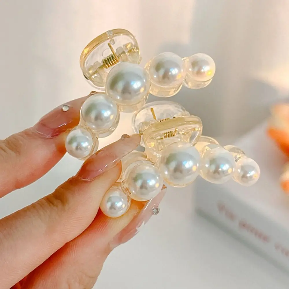 Headdress Geometric Pearl Hair Claw Acrylic White Sweet Shark Clip Hairgrips Hair Clip Hair Crab Clip Party