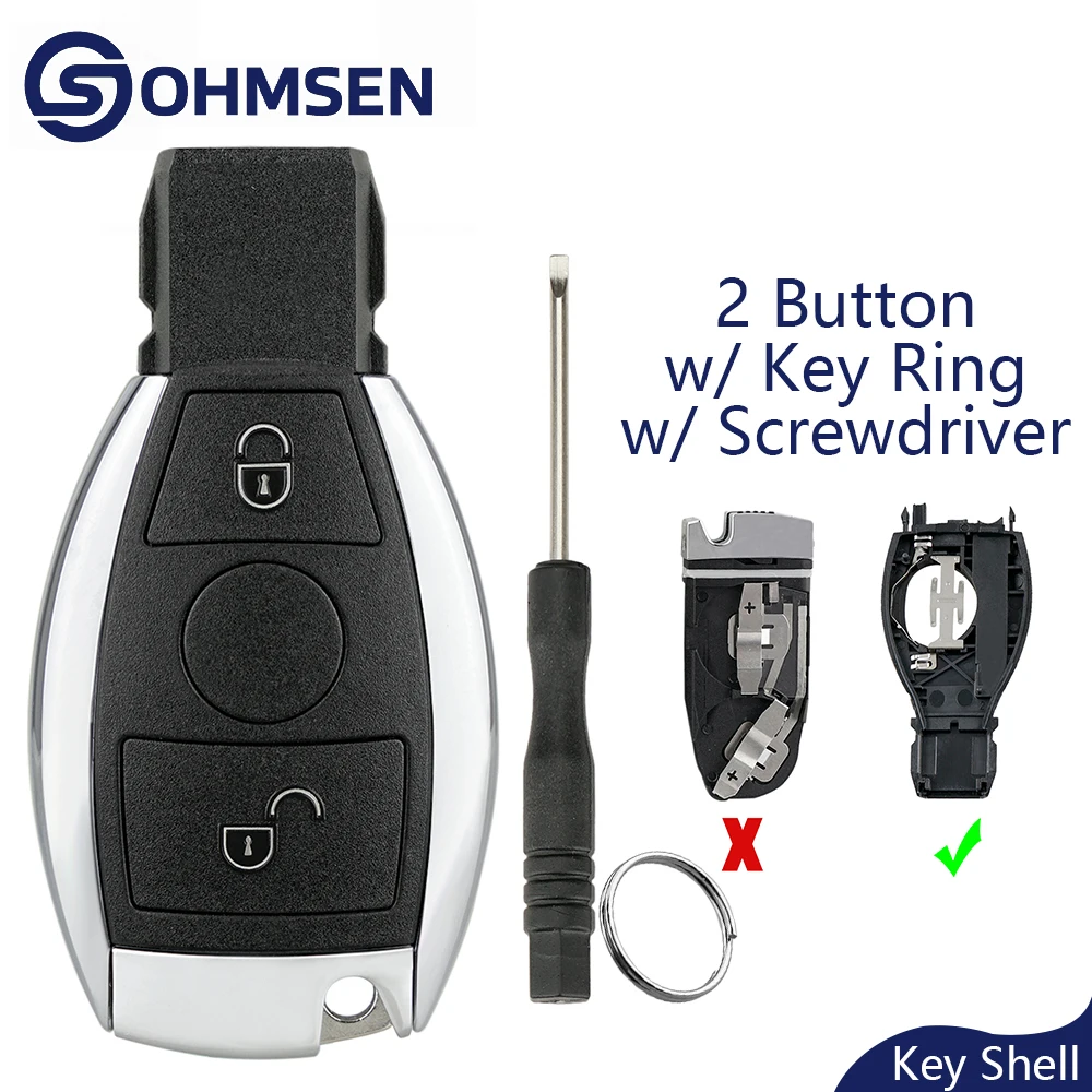 OHMSEN for Mercedes Benz Smart Remote Car Key Fob Case Shell 2 Button A B C E S G R Class CLK CLS GLA GLK W176 W204