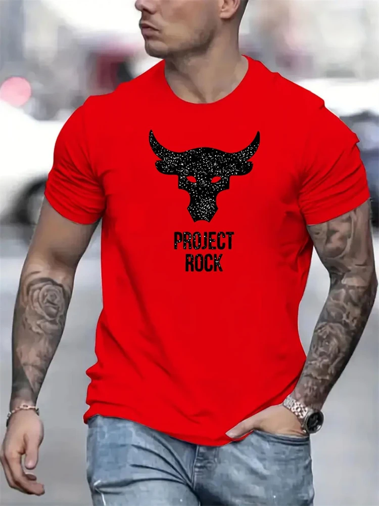 Men's Summer Casual T-shirt, Short Sleeve Shirt, Urban Fashion, Outdoor Sports, Fitness, Training, Bull Print