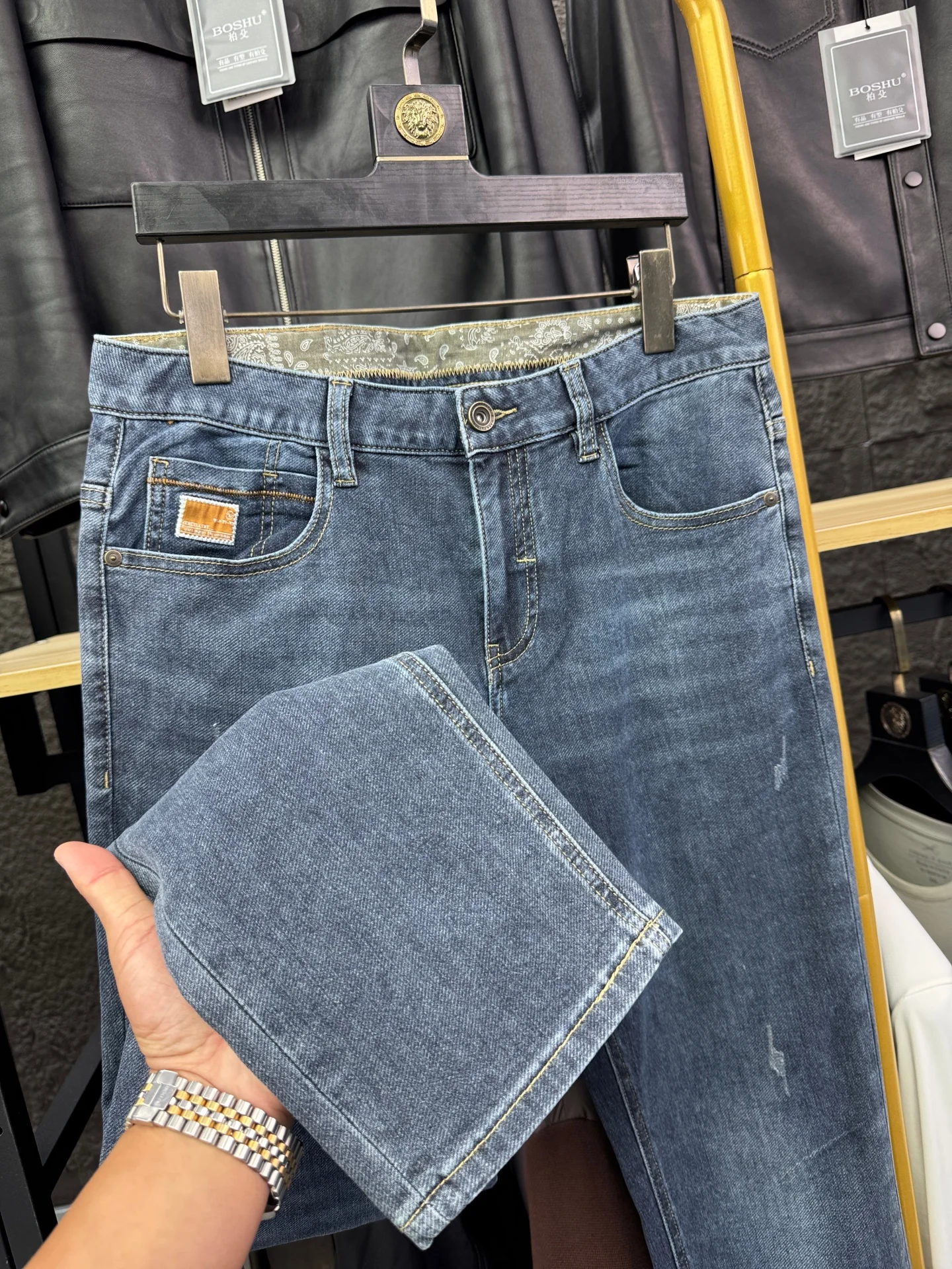 

Svip Cabinet Men's Casual Straight Leg Thin Jeans Breathable Comfortable Elastic Spring Summer Tag Removed Polyester Cotton L...