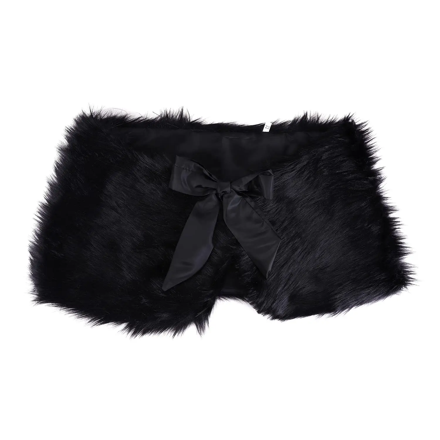 Women\'s Bridal Wedding Faux Fur Shawls and Wraps Furry Scarf Sleeveless Stoles with Tie Ribbon for Bride Bridesmaids