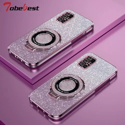 Glitter Plating Magnetic Holder Phone Case For Samsung Galaxy A71 A51 A11 A21S A31 A7 2018 A750 4G 5G Silicone Cover