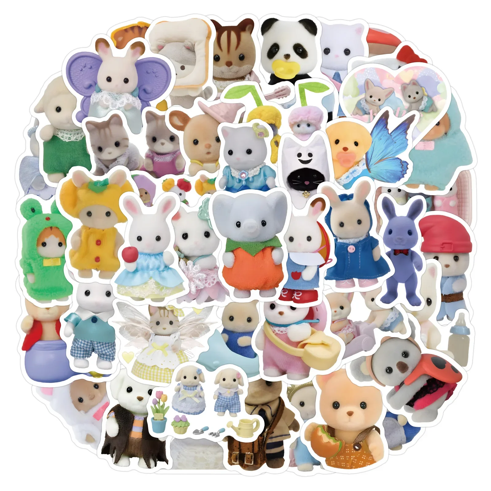 60PCS Cute Calico Critters Stickers Repeatable Paste DIY Boys and Girls Doodle Decorated Waterproof Sticker Toys