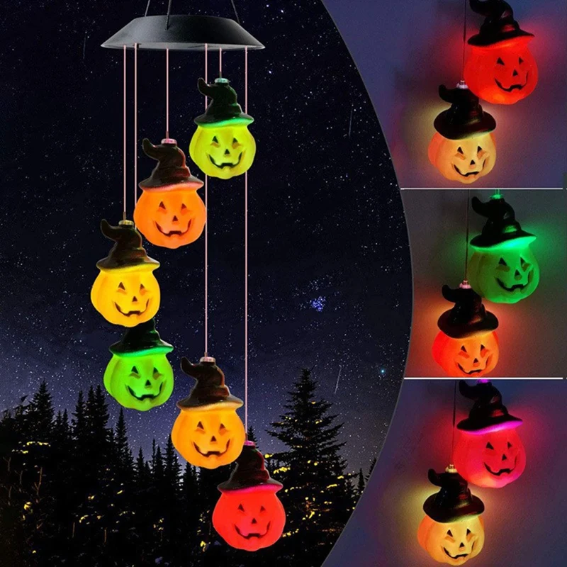 Halloween Pumpkin Solar Wind Chimes Pumpkin Solar Lights Wind Chimes Waterproof Hanging Pumpkin String Lights For Decor