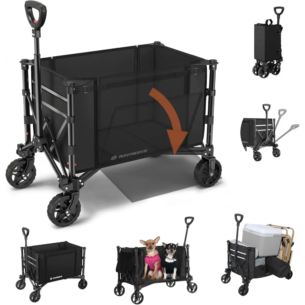 

3 in 1 Collapsible Wagon Converts to Bench, 220lbs Foldable Wagon Cart with Wheels, 120L Shopping Cart for Groceries Folding
