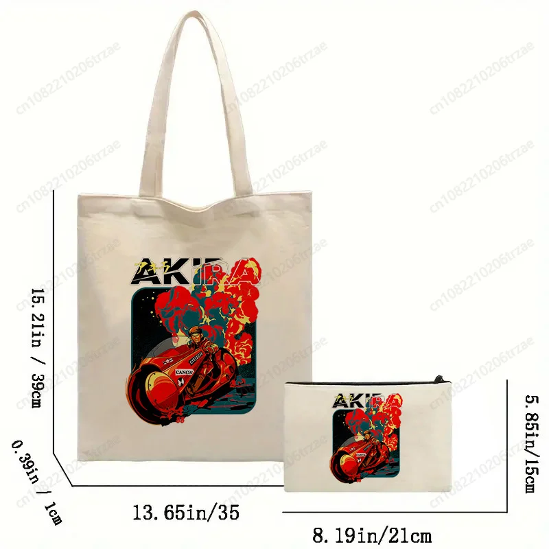 Akira Printed Shopping Bag Set Funny Kawaii White Unisex Fashion Travel Neo Tokyo Shotaro Kaneda Canvas Bags Makeup Bag