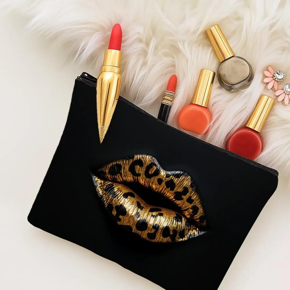 1pc Leopard Print Lips Makeup Bag,Reusable Cosmetic Pouch,Perfect for Daily,Travel,Makeup Storage,A Trendy Gift for Style Lovers