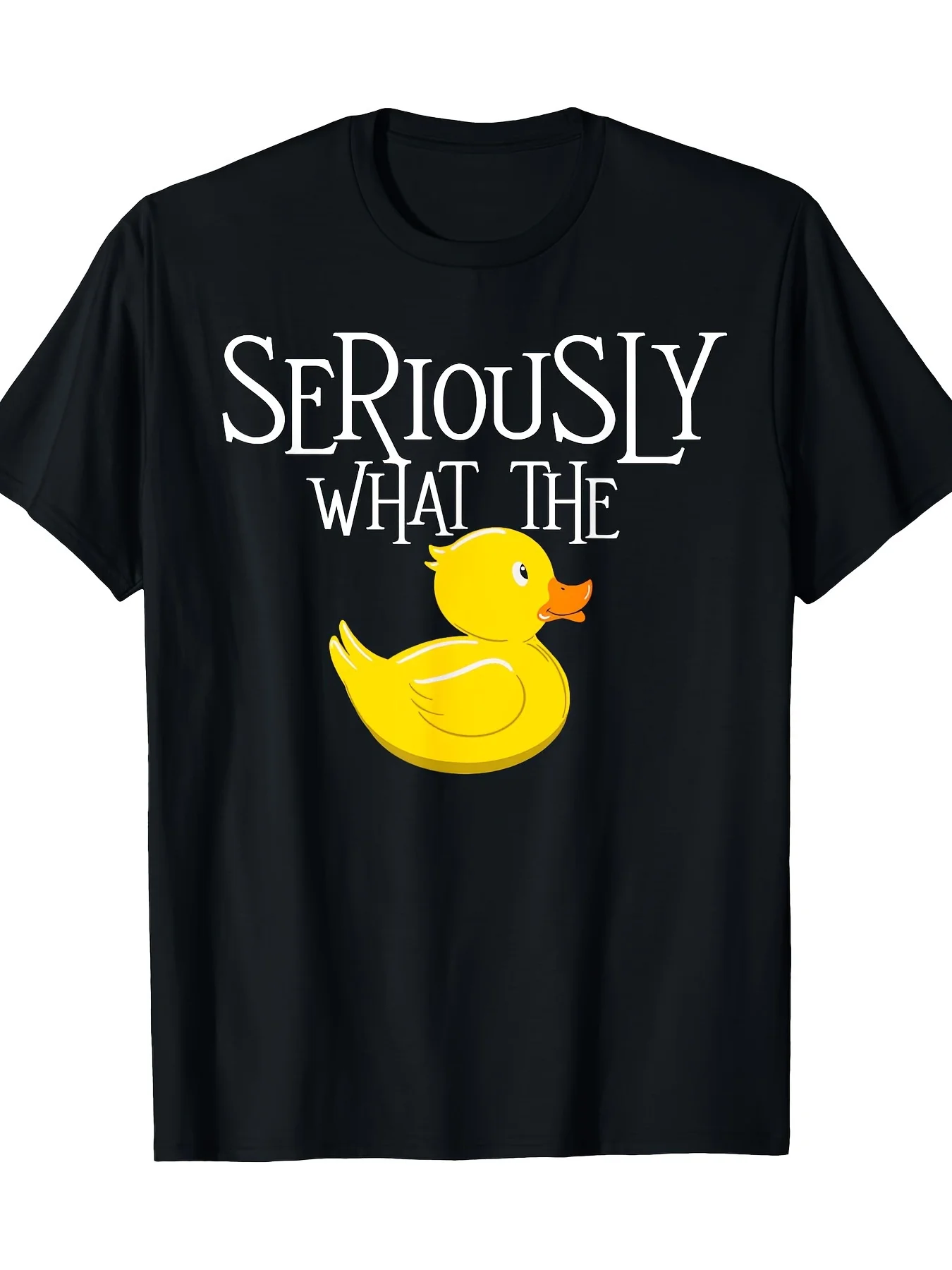 Funny Men's Black Graphic T-Shirt Seriously What the Yellow Rubber Duck Bold Letter Print 100% Cotton Heavyweight Short Sleeve Casual Streetwear Tee