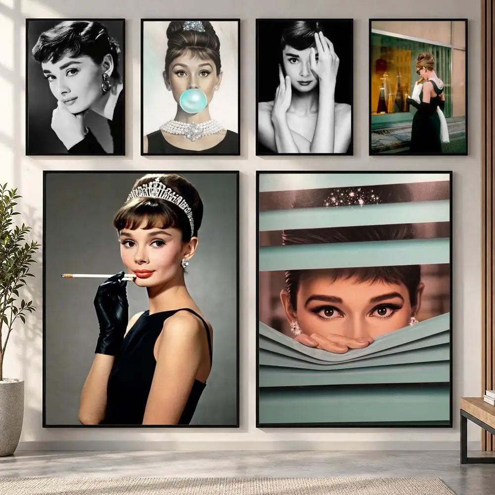 A-Audrey H-Hepburn Poster HD art sticky wall waterproof home living room bedroom bar aesthetic decoration