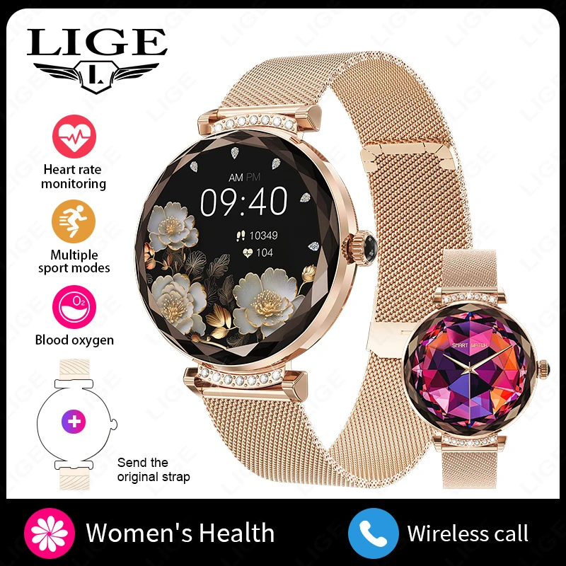 LIGE Mode Damen Smart Uhr NX7 Pro AMOLED Bildschirm Gesundheit Überwachung BT Anruf Weibliche Frauen Sport Fitness Tracker Smartwatch