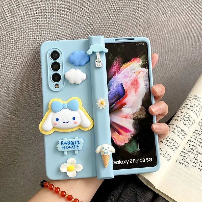 3D Cartoon Cute Sanrio Cinnamoroll All Inclusive Fold Phone Case for Samsung Galaxy Z Fold 3 Z Fold 4 5G Anti-drop Cover Gift