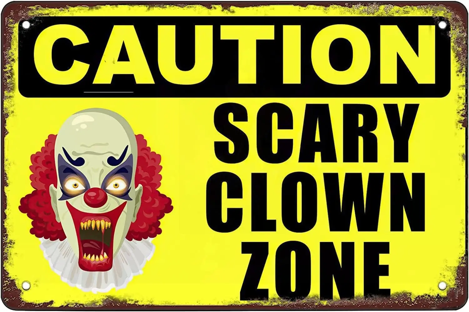 QIRIUS Metal Sign Caution Scary Clown Zone Tin Signs Wall Decor Fun Decoration for Home Kitchen Bar Vintage Retro Plaque Posters