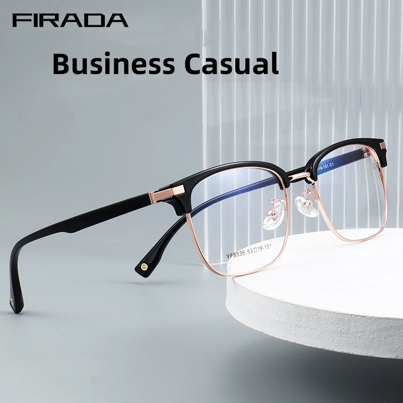 

FIRADA New Fashion Eyewear Men's Retro Square Acetate Transparent Eyeglasses Optical Prescription Glasses Frame For Men 8535YF