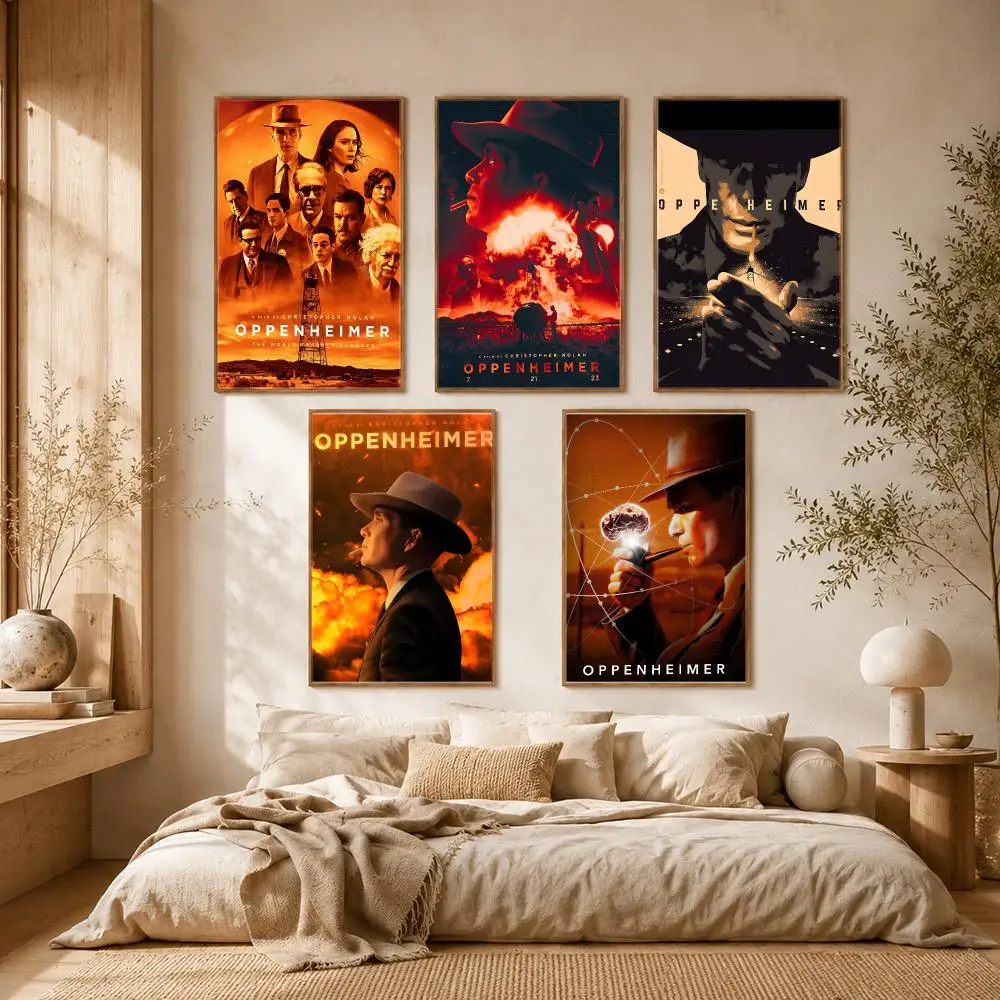 Oppenheimer Movie Historical Drama Poster Self-adhesive Advanced Aesthetic Printing Paper Wall Art for Living Room Home Decor