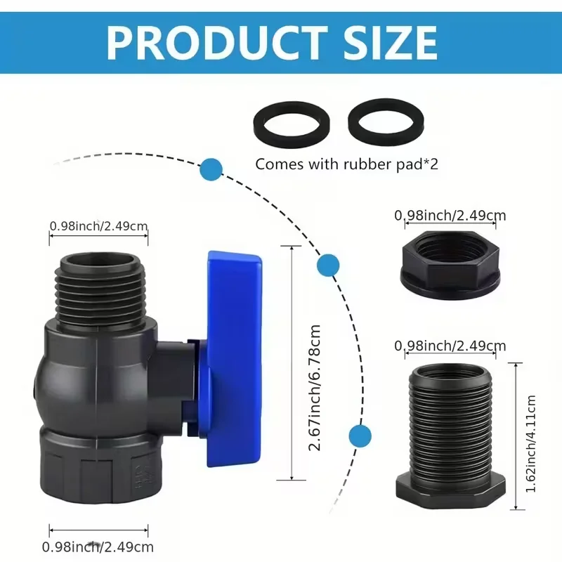 2 sets 3/4 inch rainwater Tank outlet valve kit IBC Adapter connector PVC garden hose shut-off valve rainwater collection system
