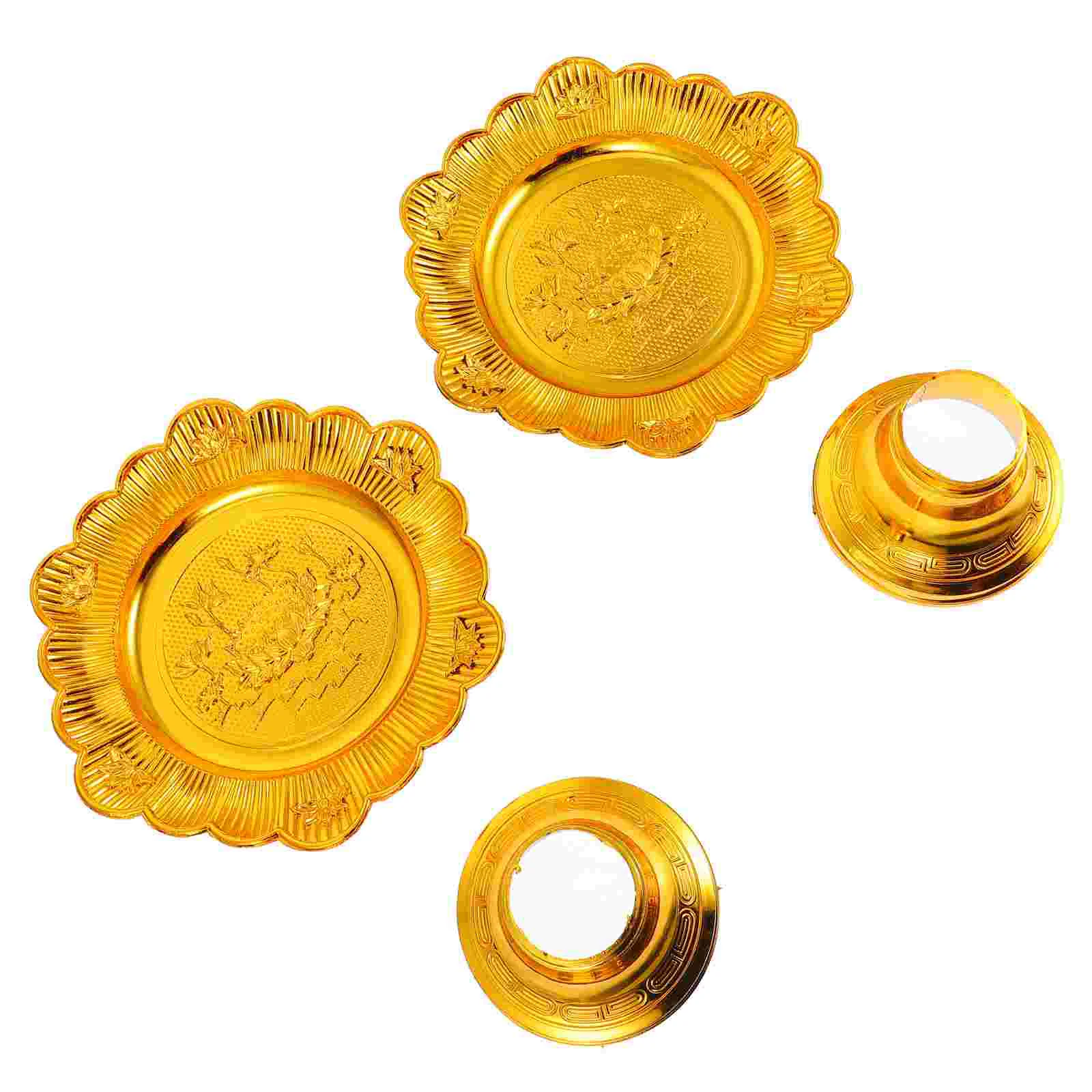 Gold Fruit Tray for Temple Tribute Plate Storage Dresser Dish Golden Supplies Food Trays