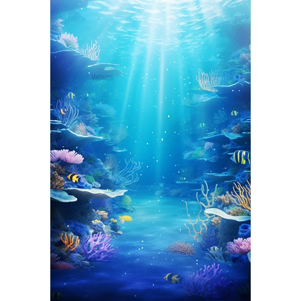 Underwater World Photography Backdrop Undersea Sunlight Sun Ray Deep Blue Water Background Seabed Portrait Shoot Baby Shower