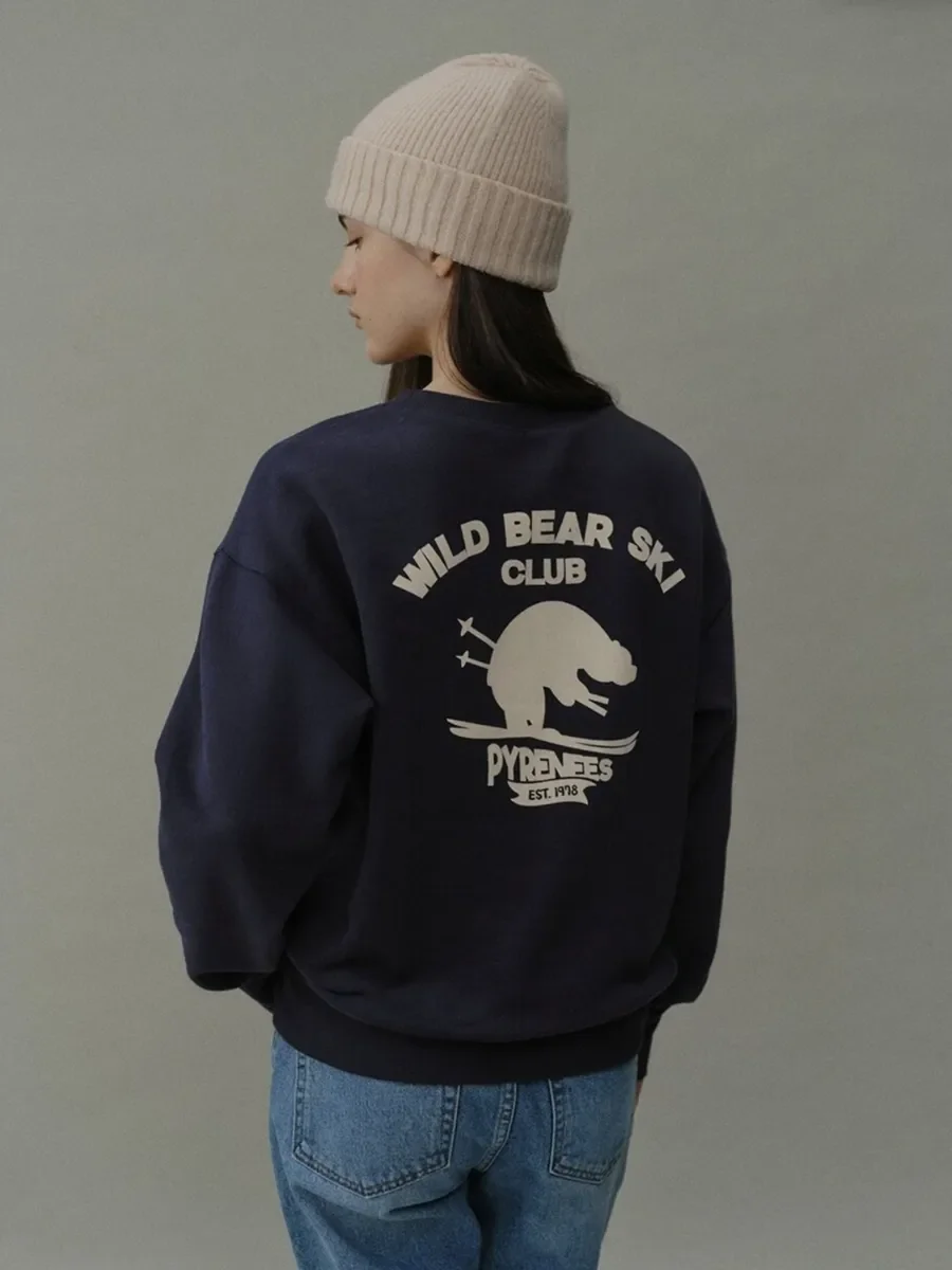 Sweat-shirt à manches longues pour femmes, style Preppy, ours mignon, Design de mode russe, pull ample surdimensionné, chemises marine, automne