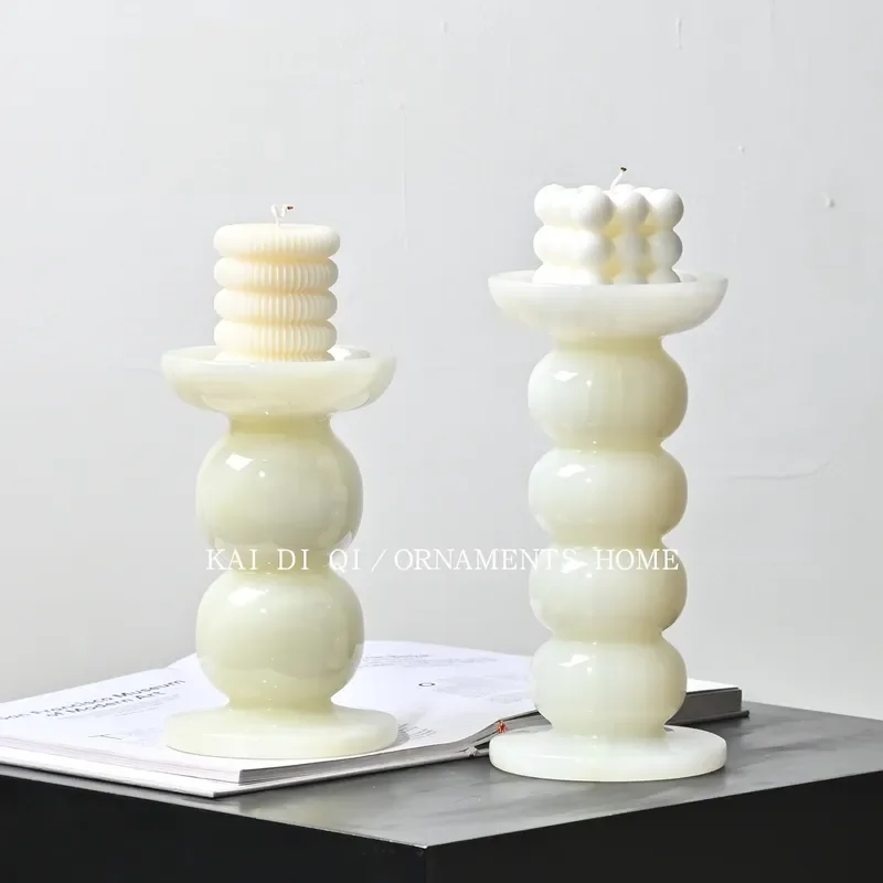Vintage Natural Jade Candle Holder Medieval Style Home Decor for Dining Table Centerpiece Villa Entrance Ornament Atmosphere