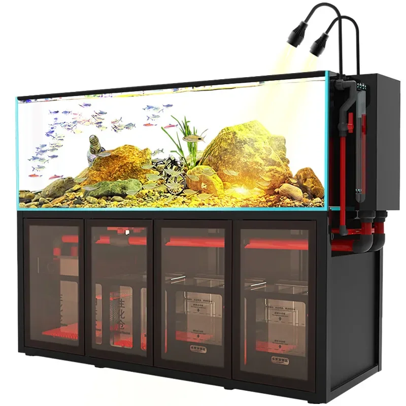 Ultra Clear Glass Bottom Filter Aquarium Tank for Living Room Home Ecological Landscaping Native Grass Fish Tank Water Free