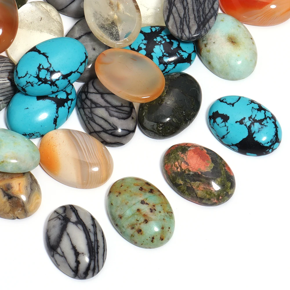 

2Pcs 18x25mm Natural Stone Cabochon Agate Blue Pine Red Jade Oval Beads For DIY Charm Earrings Ring Jewelry Making Supplies