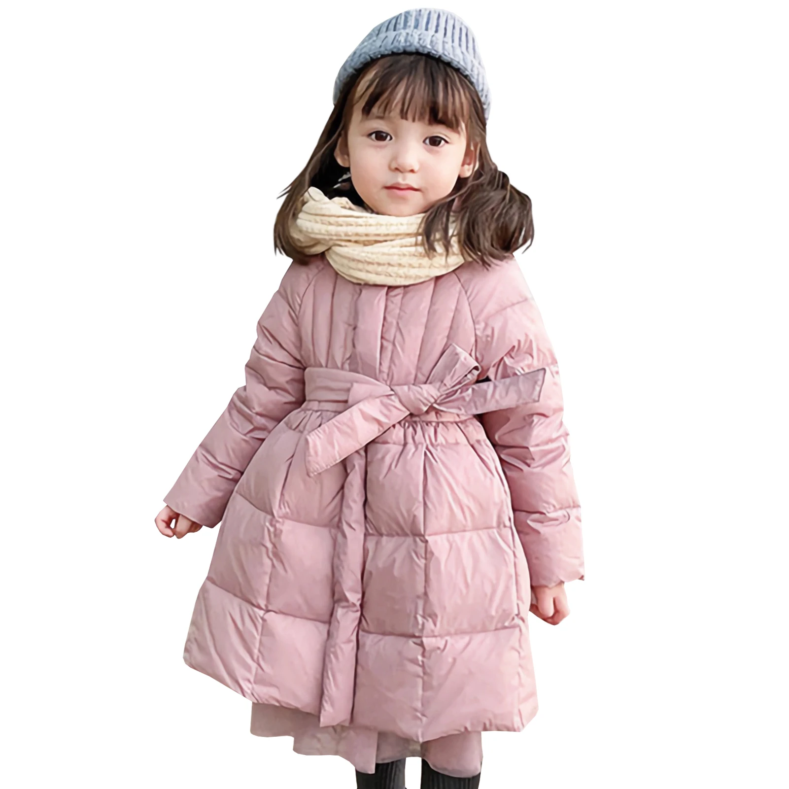 Girls Down Cotton Coat Fashion Warm Kids Winter Jacket Windproof Thick Children's Puffer Coat Outwear with Hood/Belt/Mesh Skirt