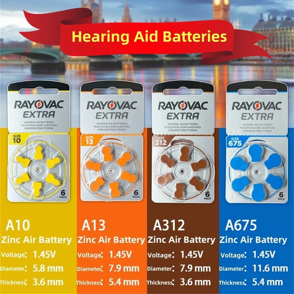 60Pcs Hearing Aid Batteries RAYOVAC EXTRA A10 A13 A312 A675 PR48 Zinc Air Battery Size 10 P10 For CIC CIC RIC OE  Hearing Aids