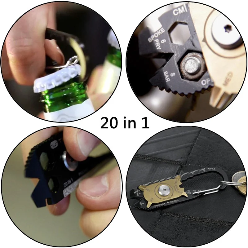 20 in 1 Outdoor survival tool EDC gear Multipurpose fixr Multifunction carabiner multi tool pocket home diy spanner screwdriver