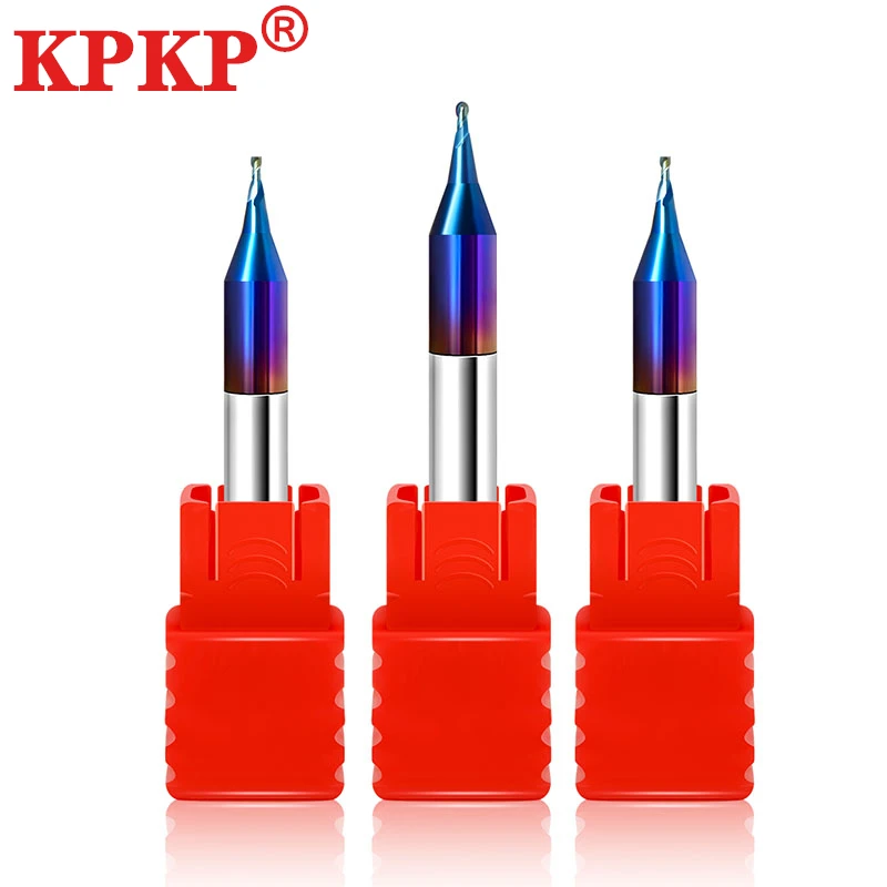Máquinas Cnc Pequeno Fresador Ferramentas Azul Nano Revestimento Carboneto de Aço de Tungstênio 2f Micro Diâmetro Flat Ball End Mill Hrc65