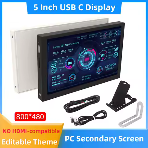5 Inch IPS Type-C Secondary Screen Computer CPU GPU RAM HDD Monitor Dynamic Editable Theme USB Display Sub-Screen LCD NO AIDA64