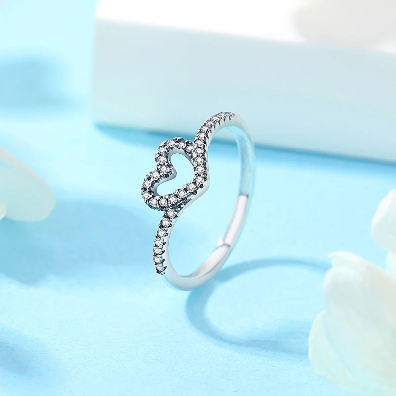 Original 925 Sterling Silver Rings For Women Love Heart Wishbone Rose Gold Engagement Wedding Stackable Ring Jewelry Gift view 2