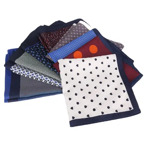Fashion Large 32cm Silky Handkerchief Men Paisley Dots Floral Pocket Square Casual Soft Luxury White Hanky Wedding Suit Hankies
