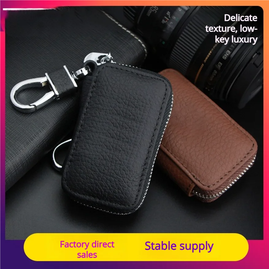 

Genuine Leather Lychee-Pattern Car Key Case, Compact Waist-Hanging Anti-Scratch Pouch