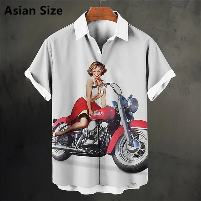 

3D Printed Mordern Girl Graphic Shirts For Men Clothing Vintage Hawaiian Beach Shirts Short Sleeve Y2k Tops Clothes Lapel Blouse