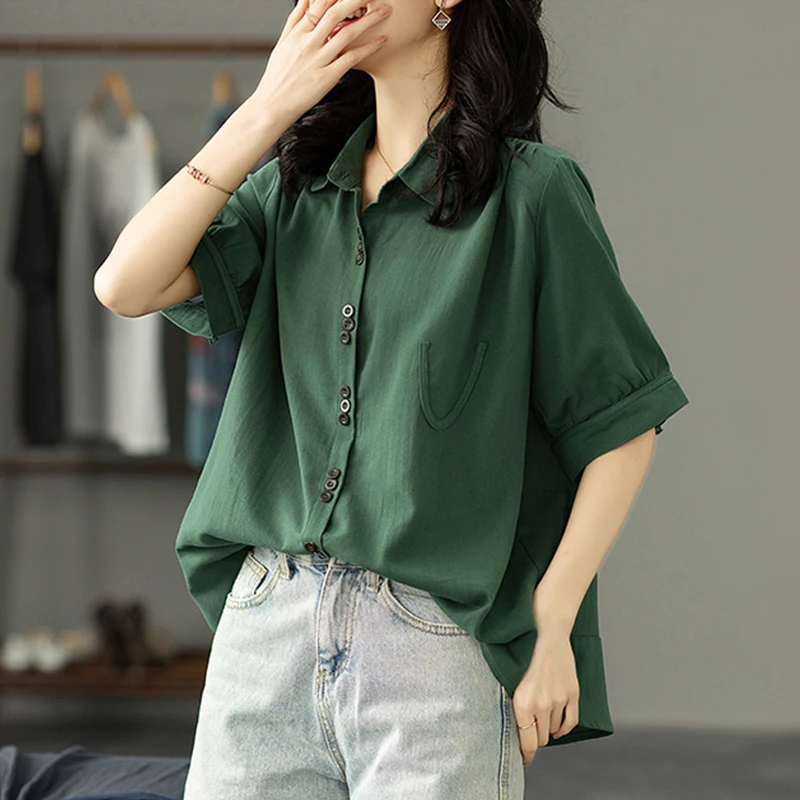 Lässige Patchwork-IRT-Großgröße für Damen, Laterne, Sve, geknöpfter Kragen, offener Cardigan, Bauch, kaschierendes Anti-Aging-Oberteil