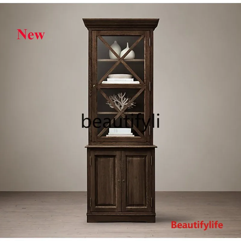 

Asmt14 ss Light Роскошная книжная полка со стеклянной дверью из цельного дерева, многослойная напольная стойка для хранения, винтажный книжный шкаф, простой учебный поход