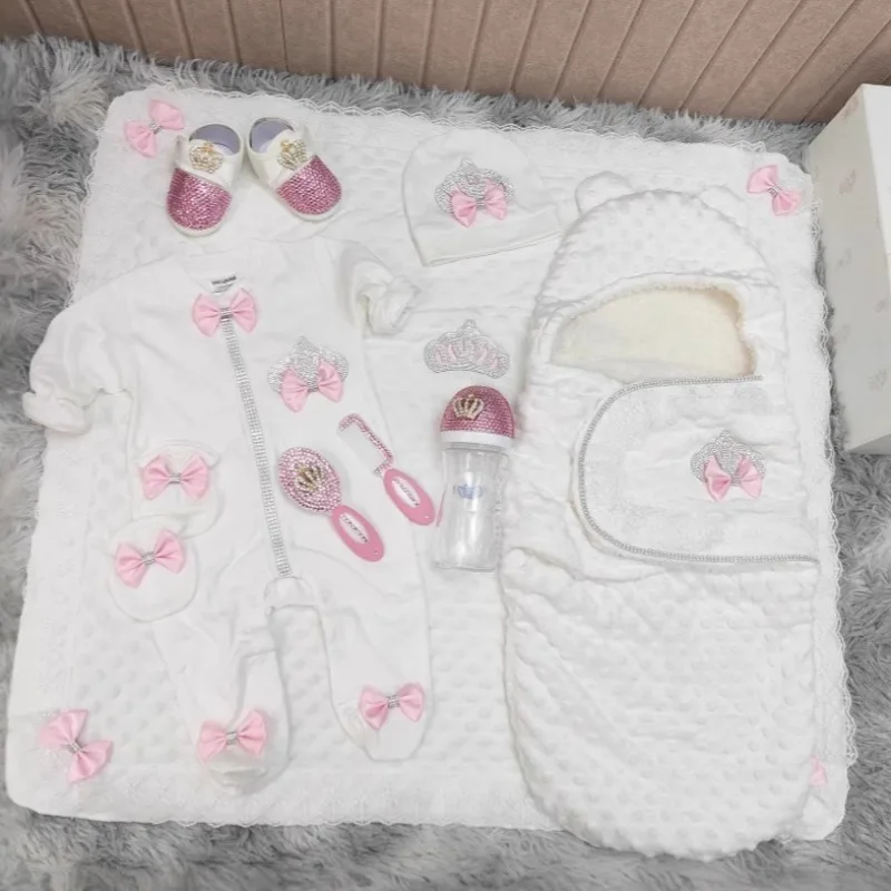 Ins Handmade Baby Swaddle Set Newbaby Gift Onesie Climbing Clothes High-end Gift Box Set Custom Newborn Baptism Clothes