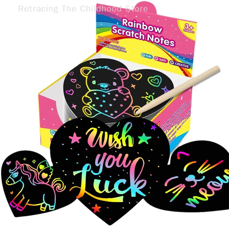 100Sheets/Box Rainbow Scratch Notes Art Paper Magic Reveal Cards For Kids To Exercise Them Intelligence (Party/Christmas Gift)