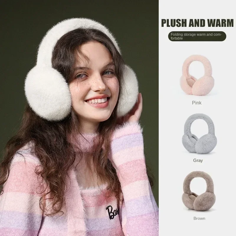 Autumn and winter warm earmuffs with windproof and plush ear covers, foldable and warm faux rabbit hair earmuffs, plush ear bags