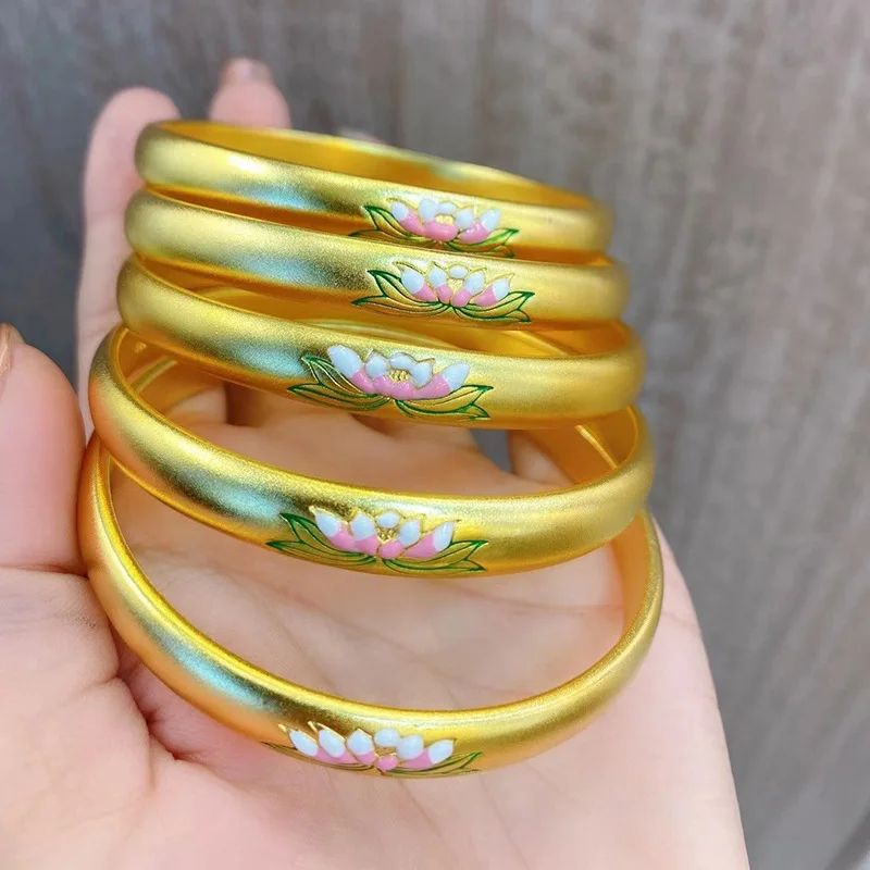 Gold 999 Bracelet Colorful Lotus Bracelet AU750 Womens Closed Bracelet Jewelry Pendant Metal Seal Gift