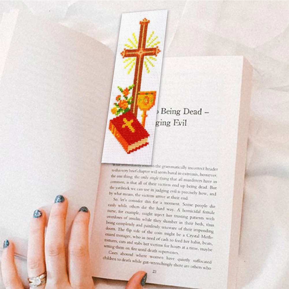 11CT Stamped Double-Sided Bible Cross Cross Stitch Bookmark Kit 18x6cm DIY Bookmarks Cross Stitch Kits for Kids Adults Beginners