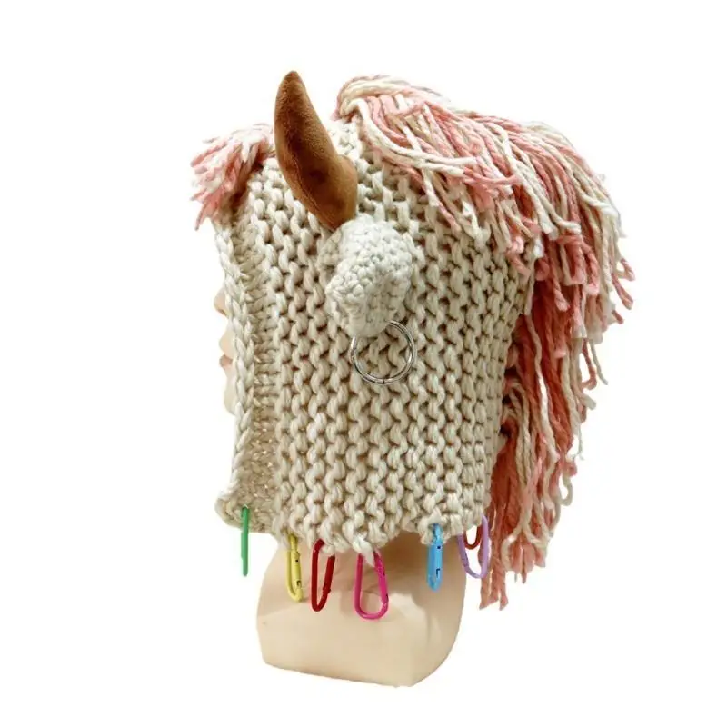 

P9FE Novelty Devil Horn Hat Crochet Skull Hat Pullover Hat for Formal Event