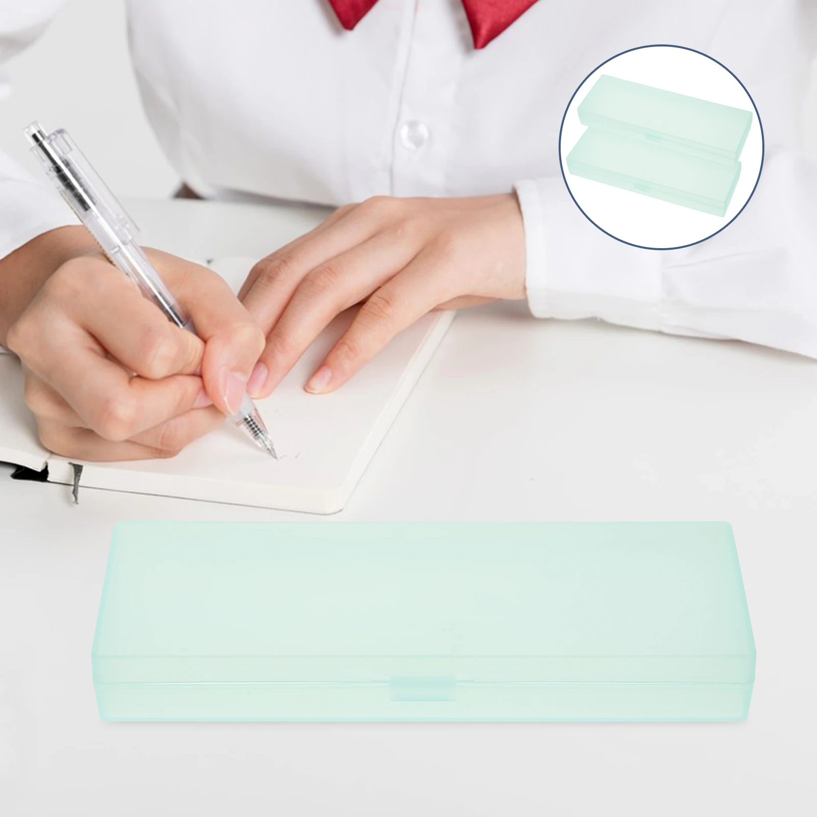 

2pcs Transparent Pencil Case Plastic Pen Box Storage Organizer for Students Portable Writing Case Travel Stationery Green