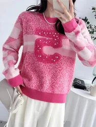 Autumn Fashion Beading Pullover Sweater Women's Winter O-Neck Long Sleeve Knitted Pullover Tops Jumper Sueter Mujer Pull Femme