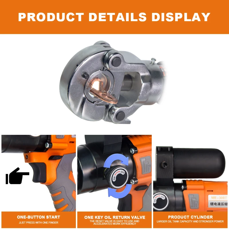 ME-300T Electric Crimping Tool for Cable Lugs Battery Crimper Hydraulic Crimping Tool with 2 Battery