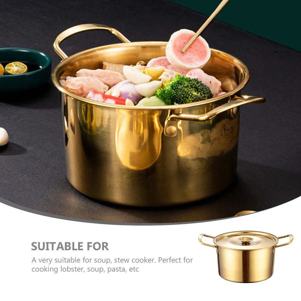 

Stainless Steel Soup Korean Ramen Cooking Lidded Stockpot Heat Resistant Noodles Pot Household Kitchen Cookware Deep Stew Pot