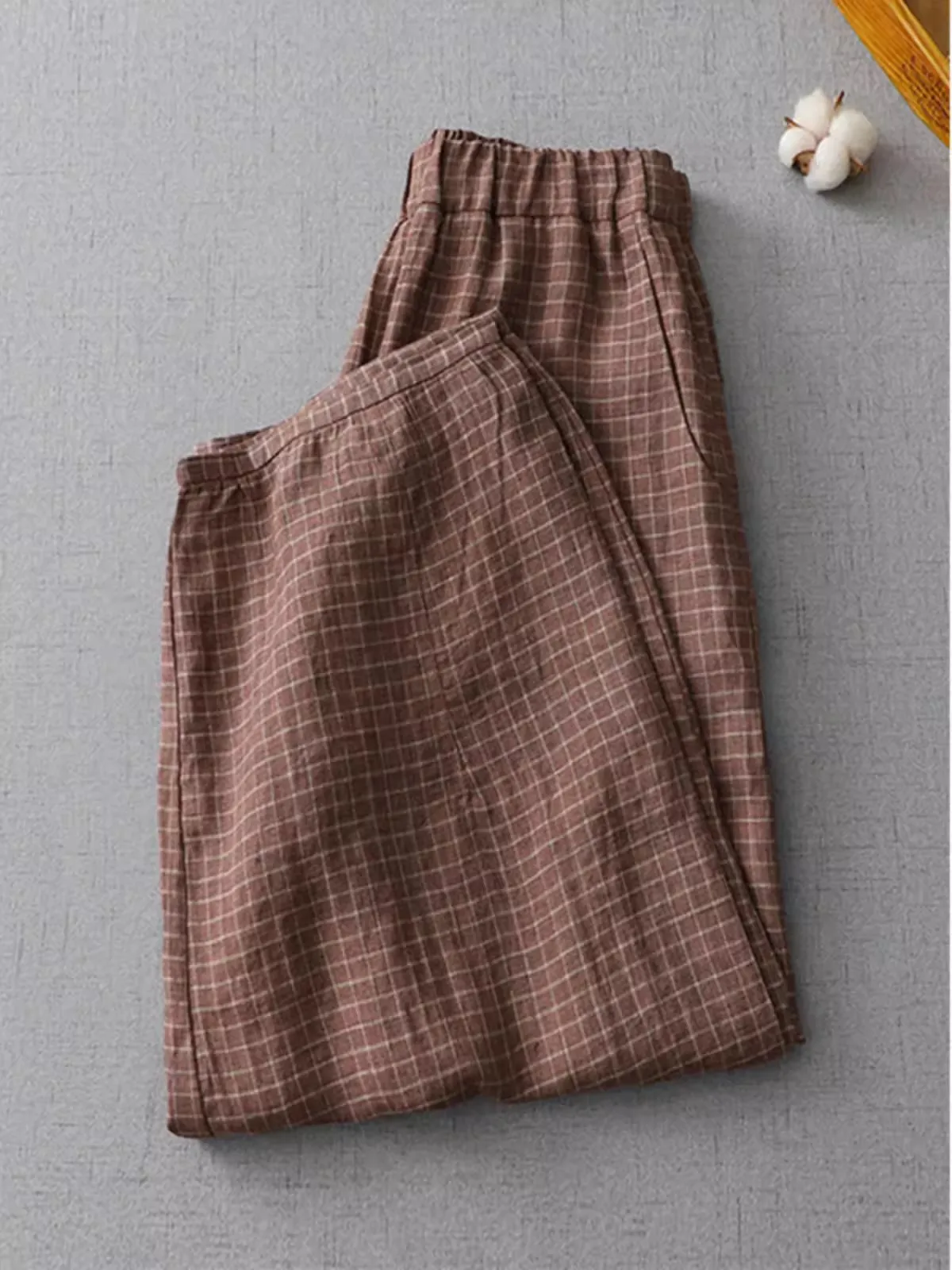 Calça de harém xadrez literária vintage feminina, nova calça casual de cintura alta solta feminina fina, de perna larga, 2024