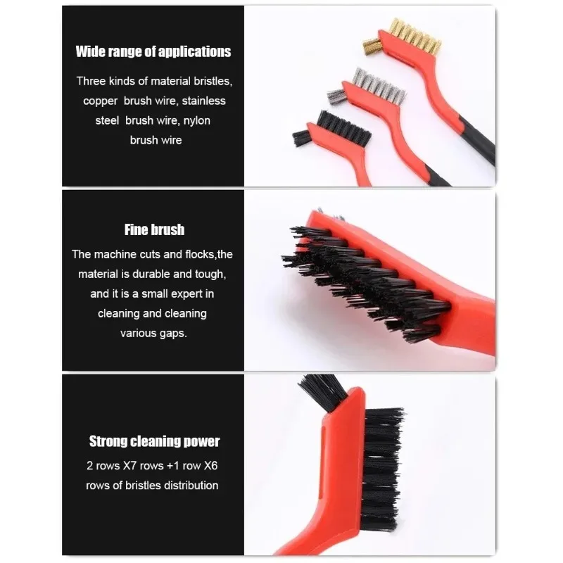 مجموعة فرشاة سلك نايلون نحاس شعيرات من الفولاذ المقاوم للصدأ مقبض منحني إزالة طلاء الأوساخ الصدأ التنظيف العميق أدوات تنظيف التنظيف #5
