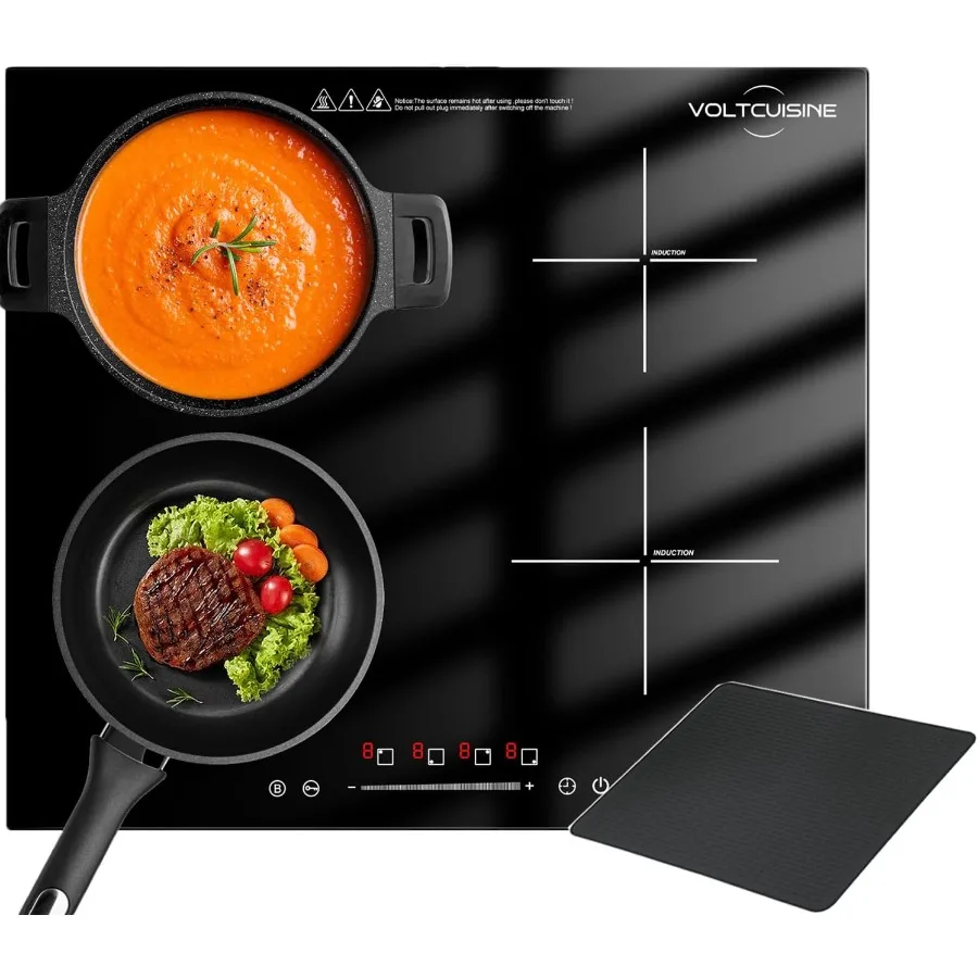 

24 6600 Вт, 4 конфорки, встроенная индукционная варочная панель, настольная электрическая плита с сенсорным управлением, таймер, блокировка от детей, легко очищаемая черная глазурь