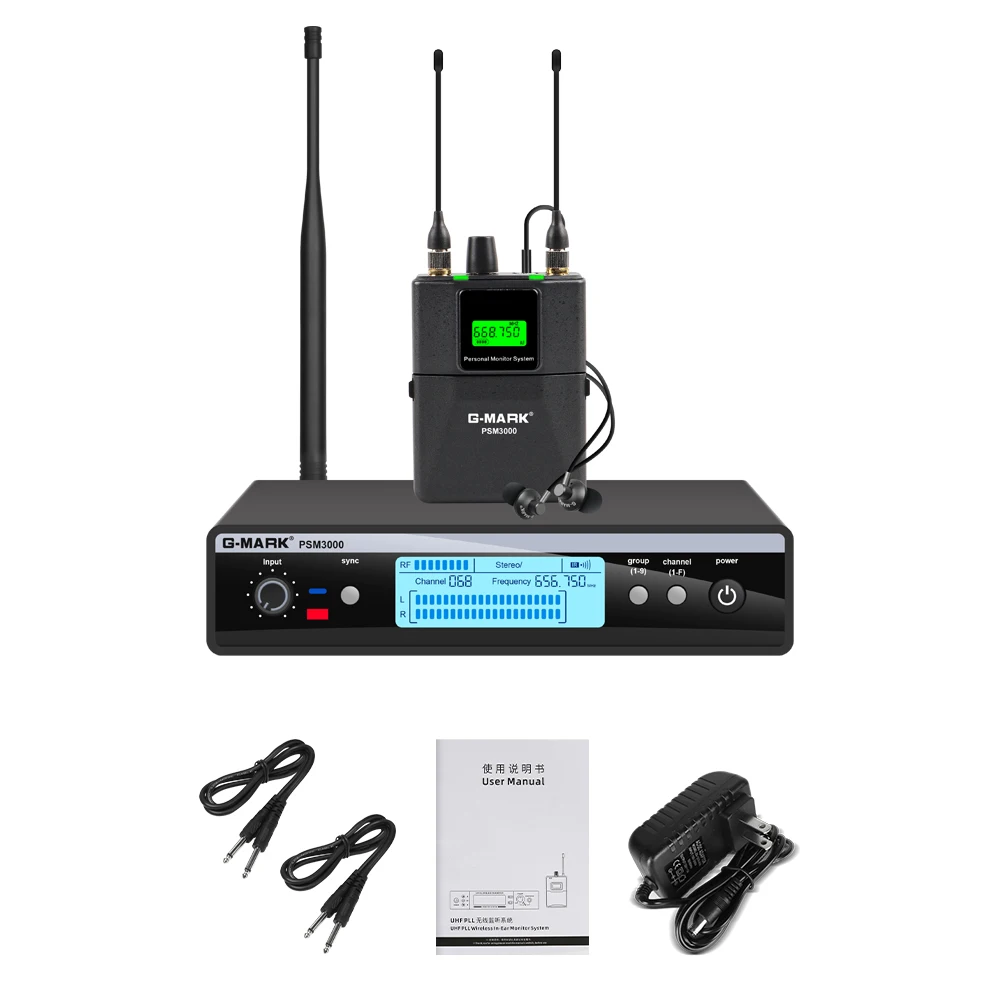 شاشة لاسلكية داخل الأذن G-MARK PSM3000 UHF ستيريو مرحلة العودة تردد قابل للاختيار لأداء فرقة استوديو الغيتار المغني